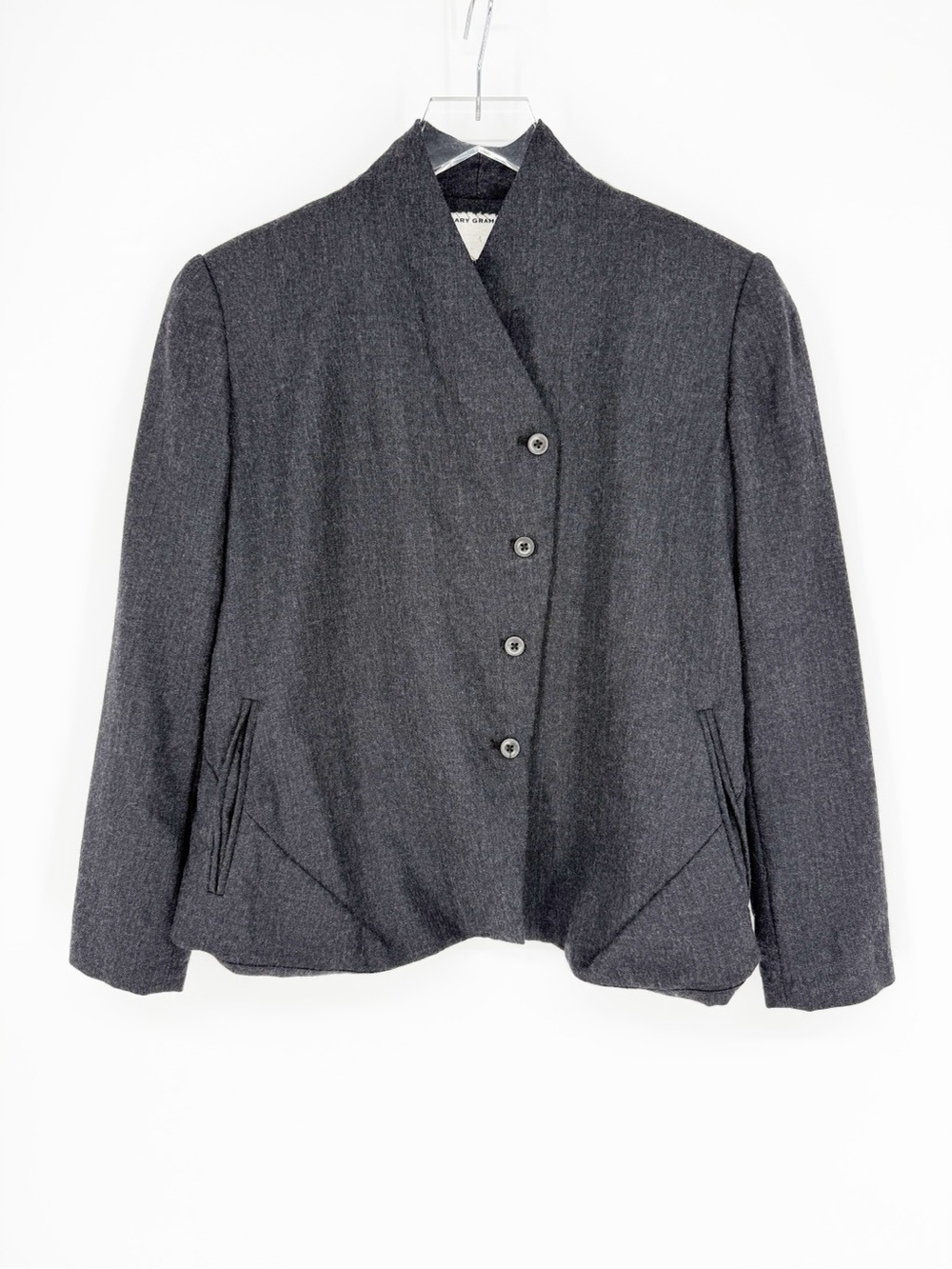 Gary Graham Asymmetrical Button Jacket Women's 4 Italian Wool Minimalist